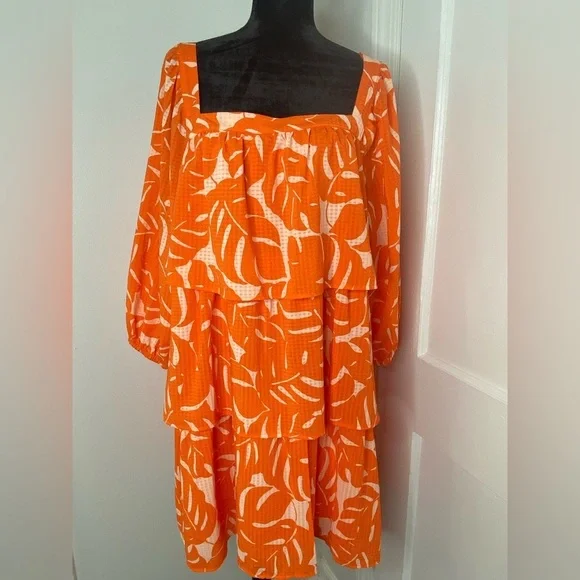 Who What Wear NWT Orange Tropical Patterned Women's Dress - Picture 1 of 4